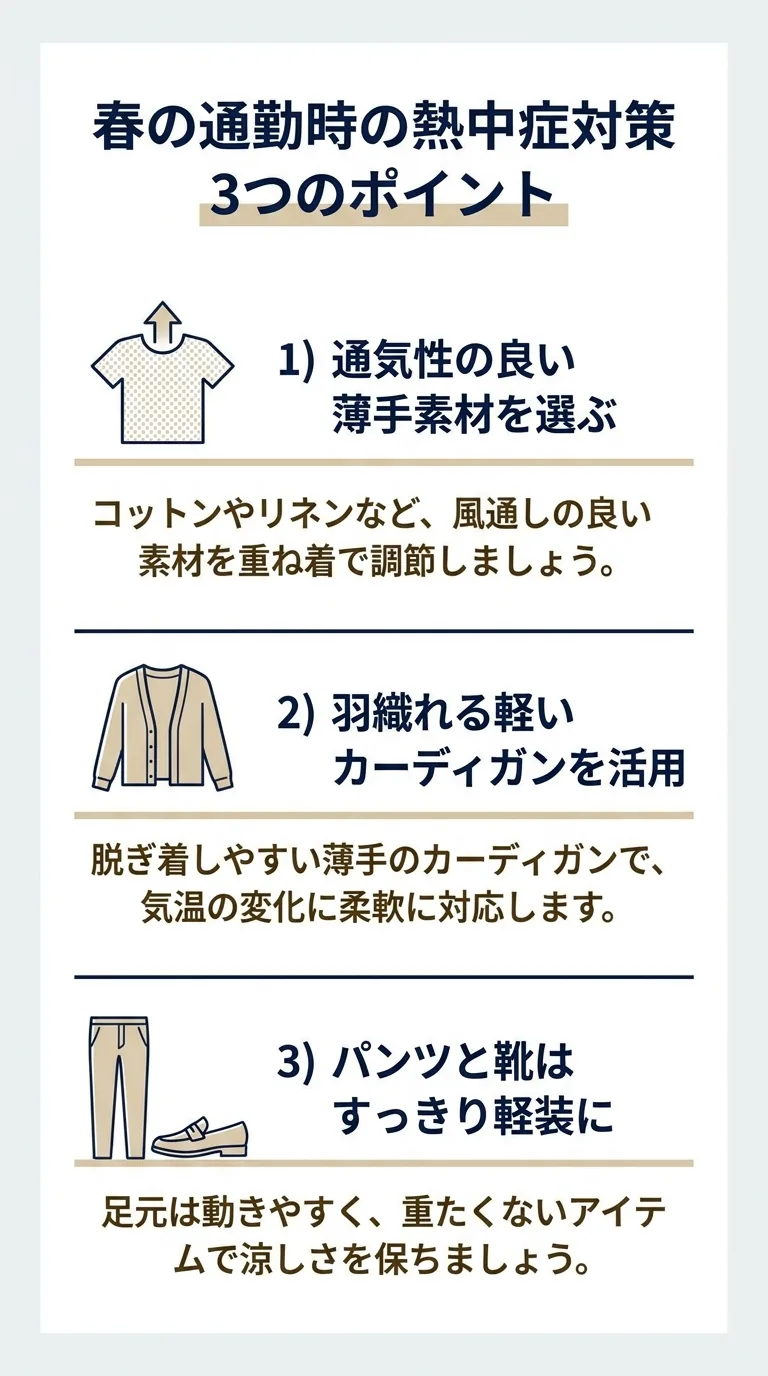 25℃の日の通勤服でジャケットを着る日と持つ日を整理した図解