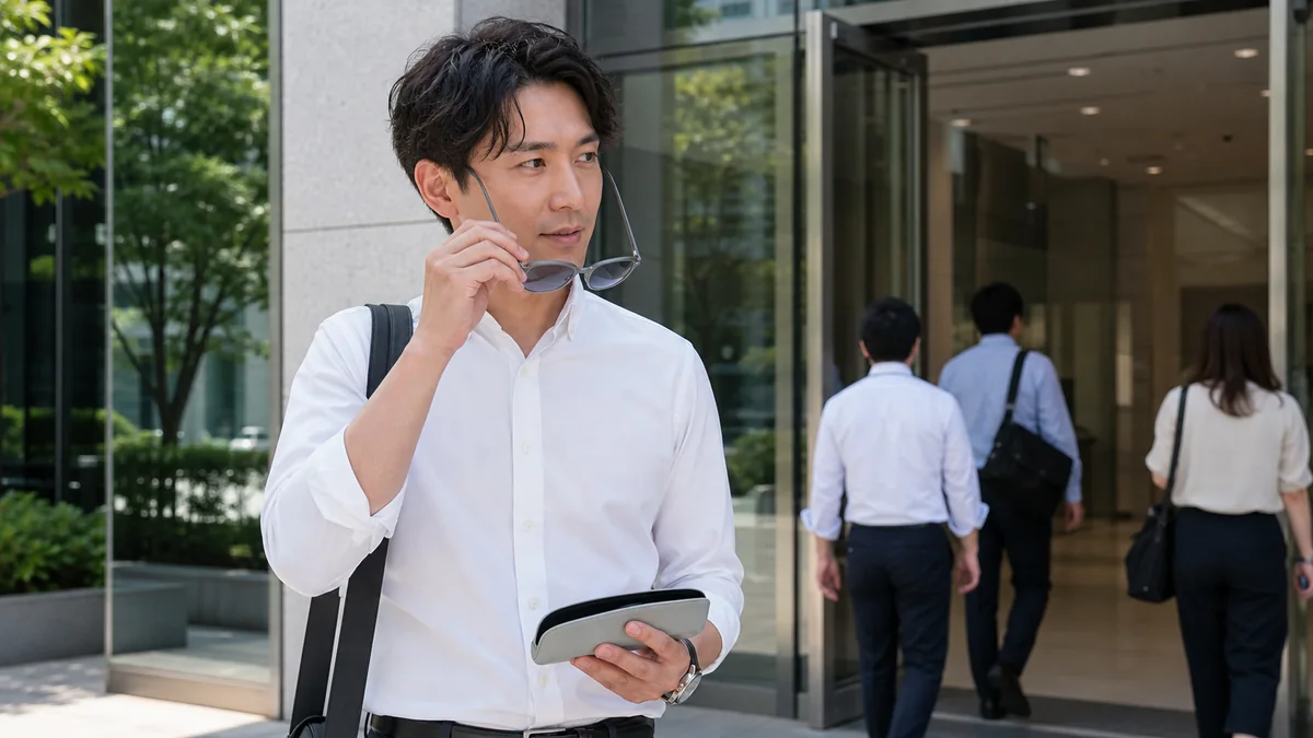 通勤サングラスを屋外、入口、薄色、品質表示、必要な事情の五段階で判断する図
