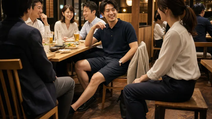 会社の飲み会にハーフパンツで行く時のクールビズ服装画像