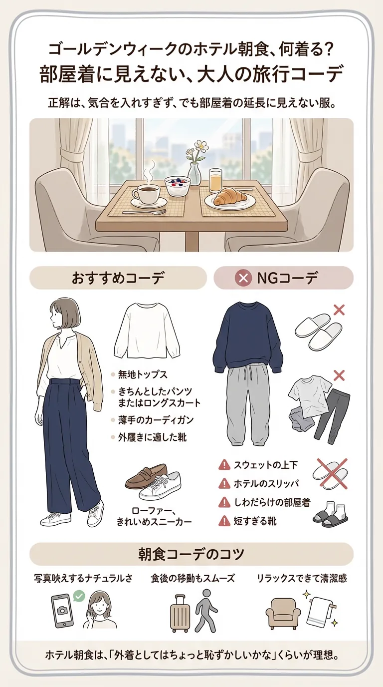GWのホテル朝食で浮かない旅行服をまとめたガイド