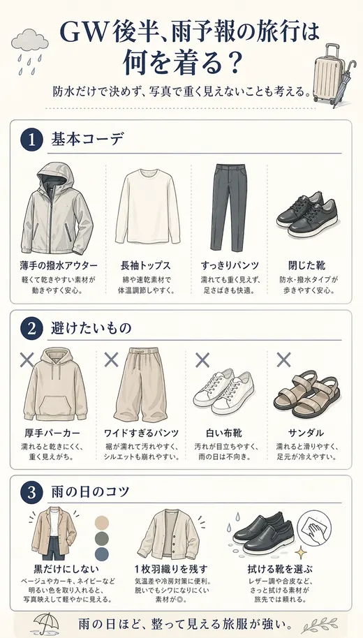 雨予報の日の服装