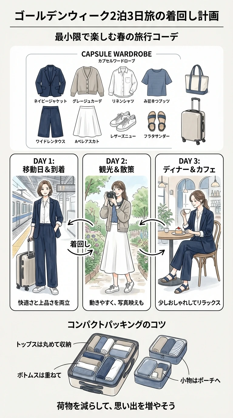 ゴールデンウィーク2泊3日旅の着回し計画