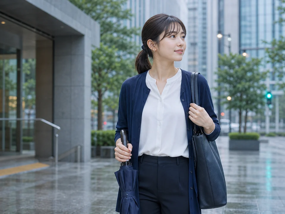 湿気で前髪や髪が広がる日の通勤ヘアとオフィス清潔感を判断する画像