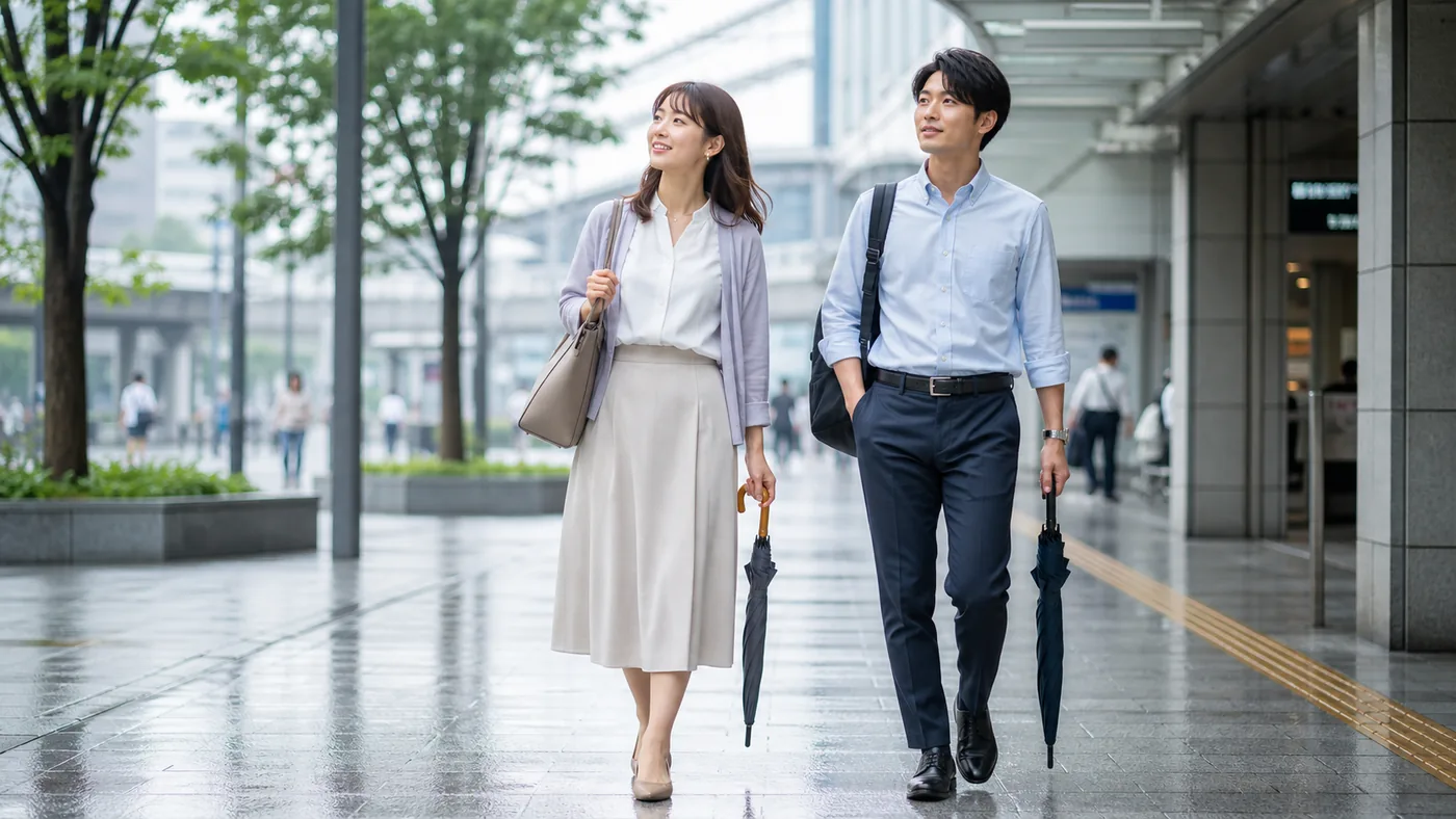 6月の通勤服装を梅雨寒と真夏日で調整する社会人コーデ