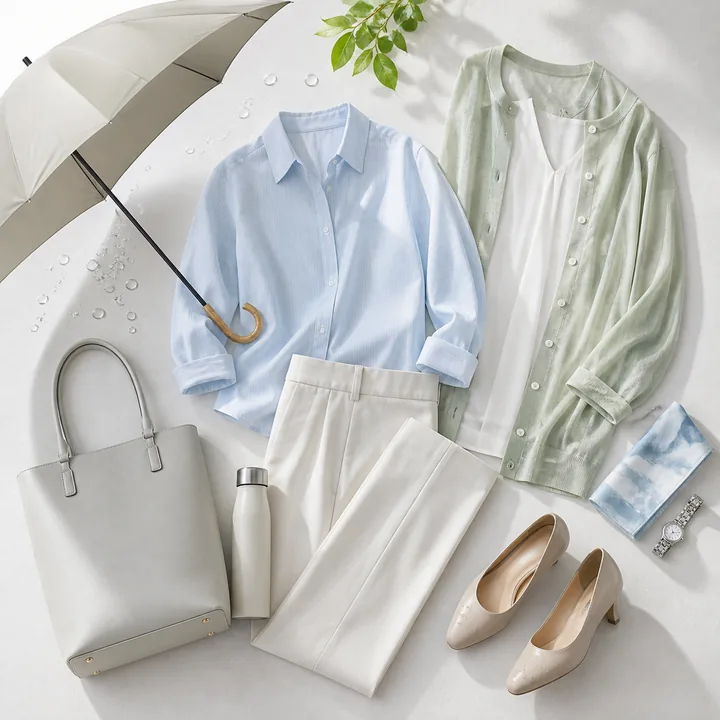 6月の通勤服装を梅雨寒と真夏日で調整する社会人コーデ