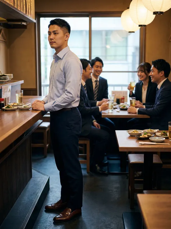 歓迎会の二次会でシャツ一枚でも浮かない会社員のイメージ