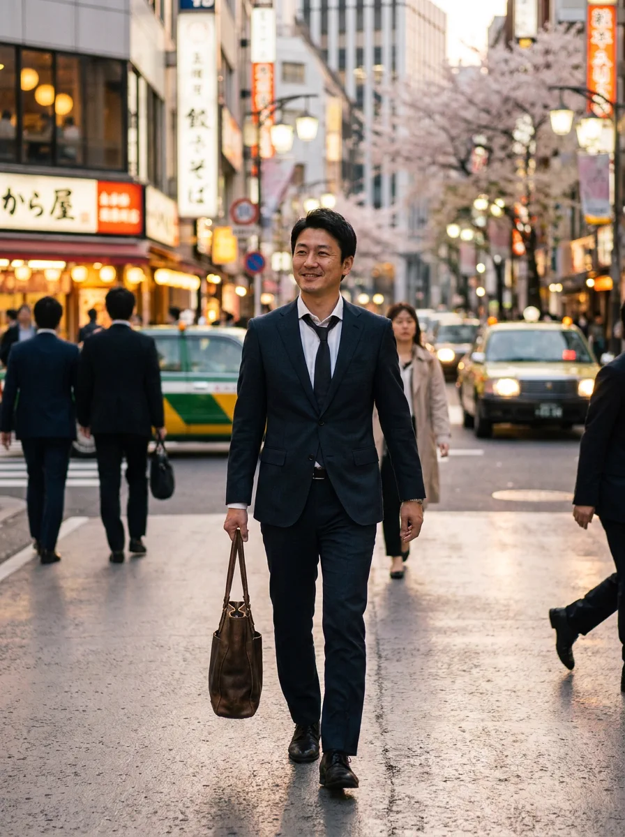 仕事帰りのスーツのまま懇親会へ向かう会社員