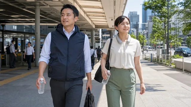 夏の通勤で空調服とネッククーラーを使い分ける会社員