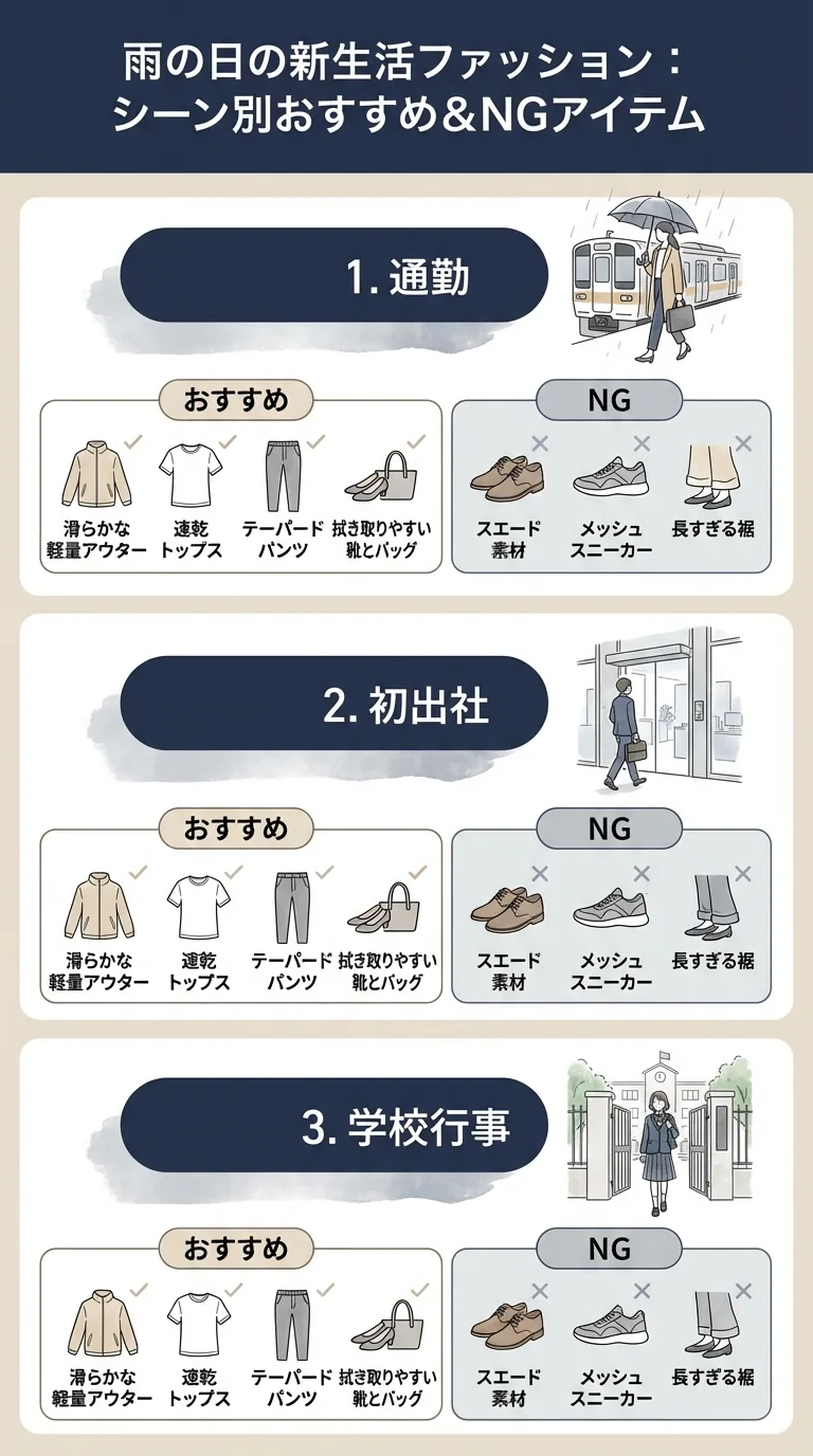雨の日の新生活でおすすめと避けたい服をまとめたガイド