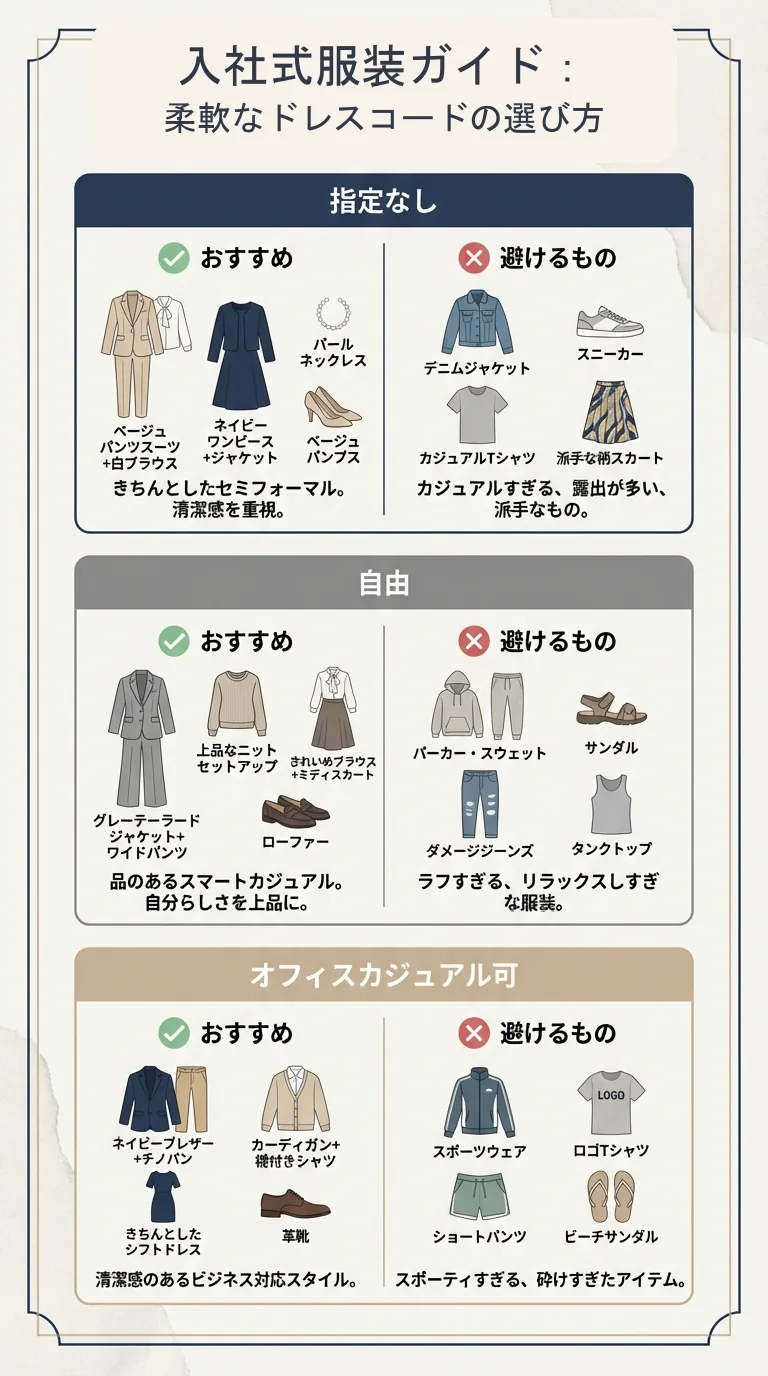 入社式のドレスコード別におすすめと避けたい服をまとめたガイド