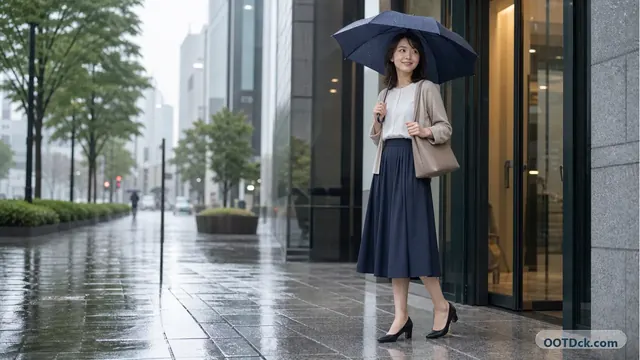 梅雨のスカート通勤チェッカーで裾濡れと足元を診断する画像