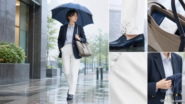雨の日の白・淡色パンツ通勤で裾汚れと靴選びを判断する画像