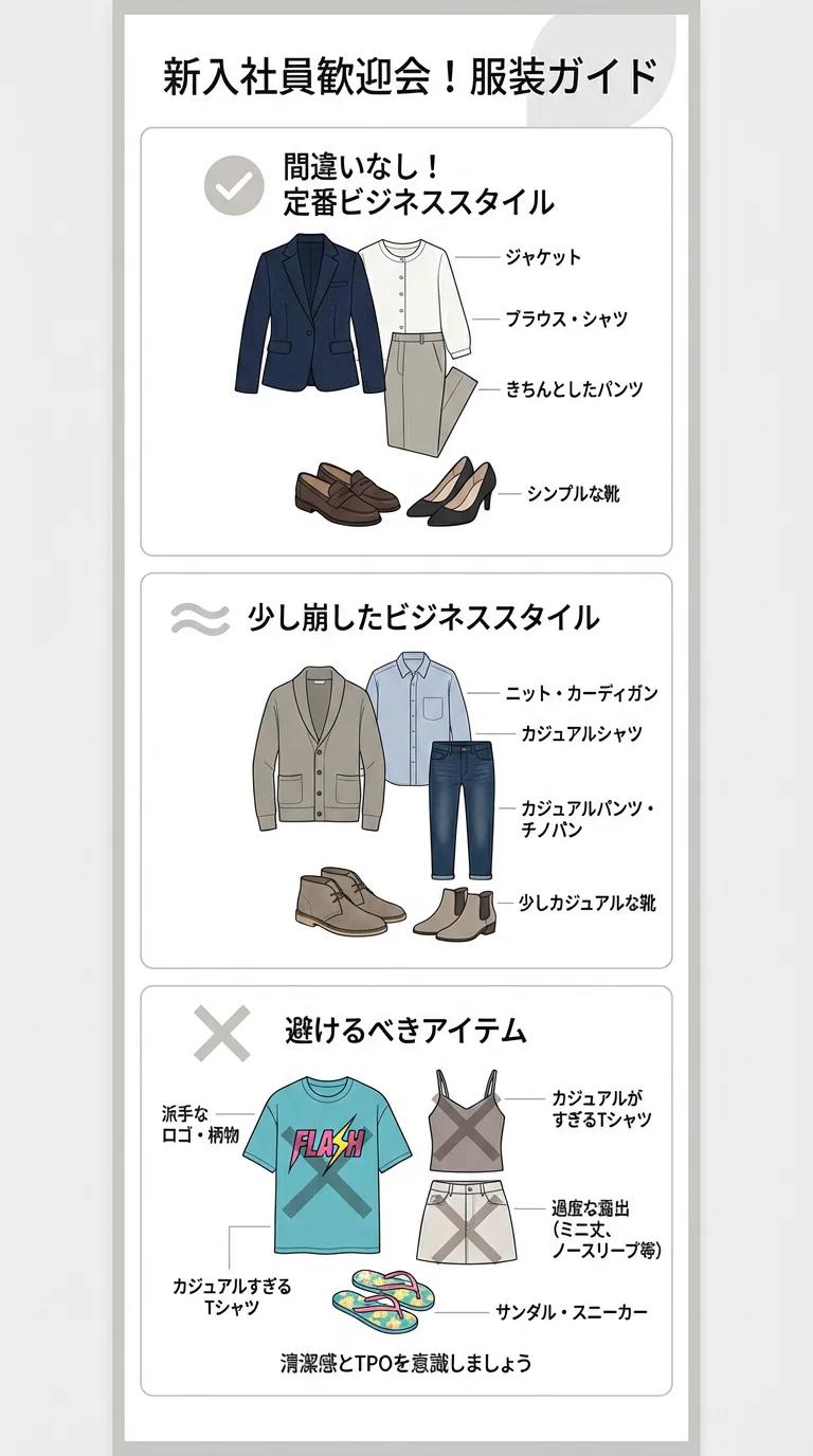 新入社員歓迎会でおすすめと避けたい服装の一覧