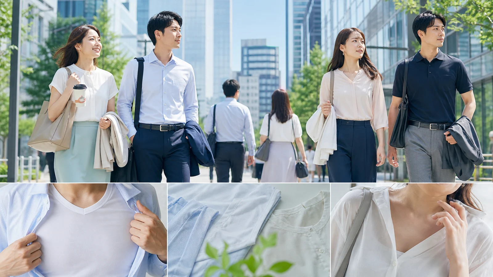 夏の通勤インナーと涼しいオフィスカジュアルを着た日本の社会人