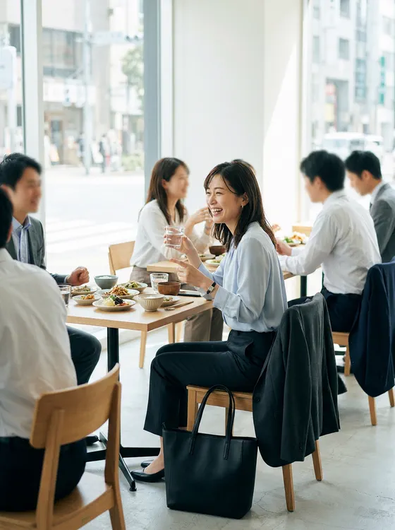 ウェルカムランチでスーツのままでも浮かない、昼の会社員の服装